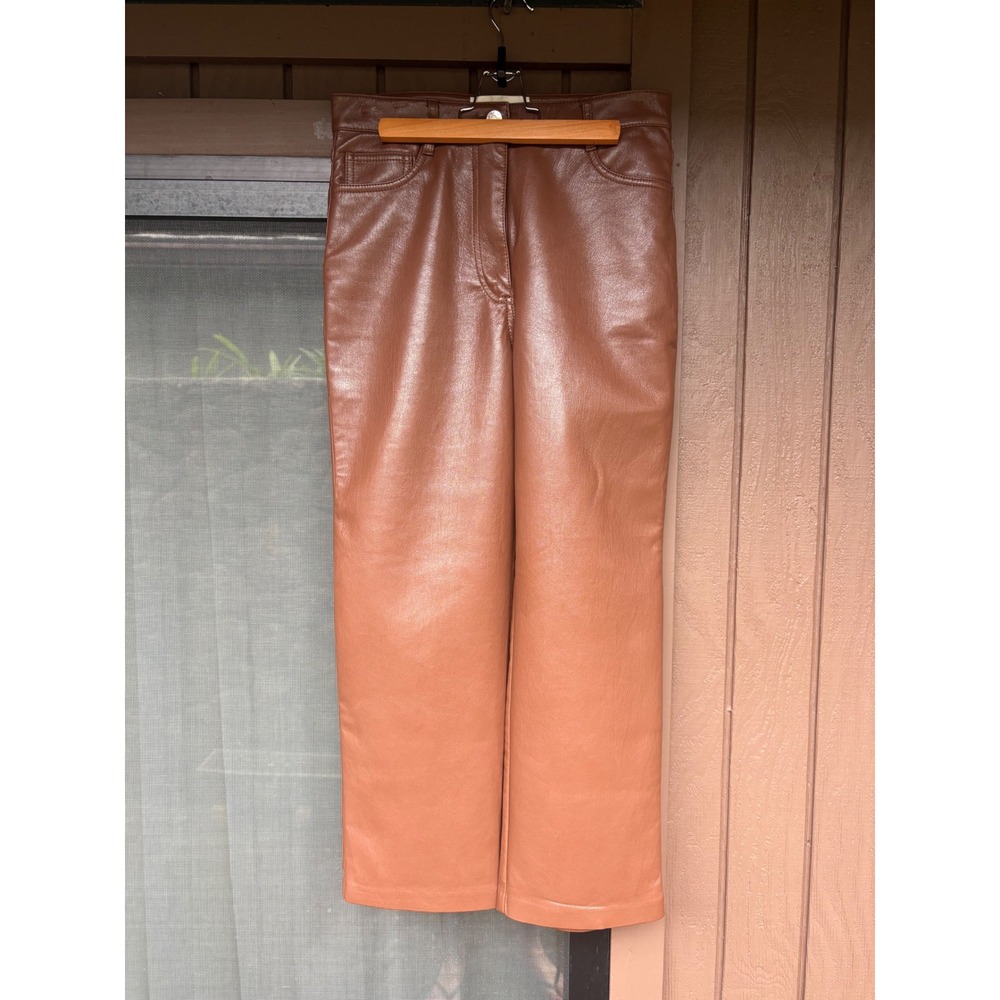 NWOT Wilfred Melina High Waisted Straight Leg Camel Vegan Leather Pants - 66 - Picture 3 of 6